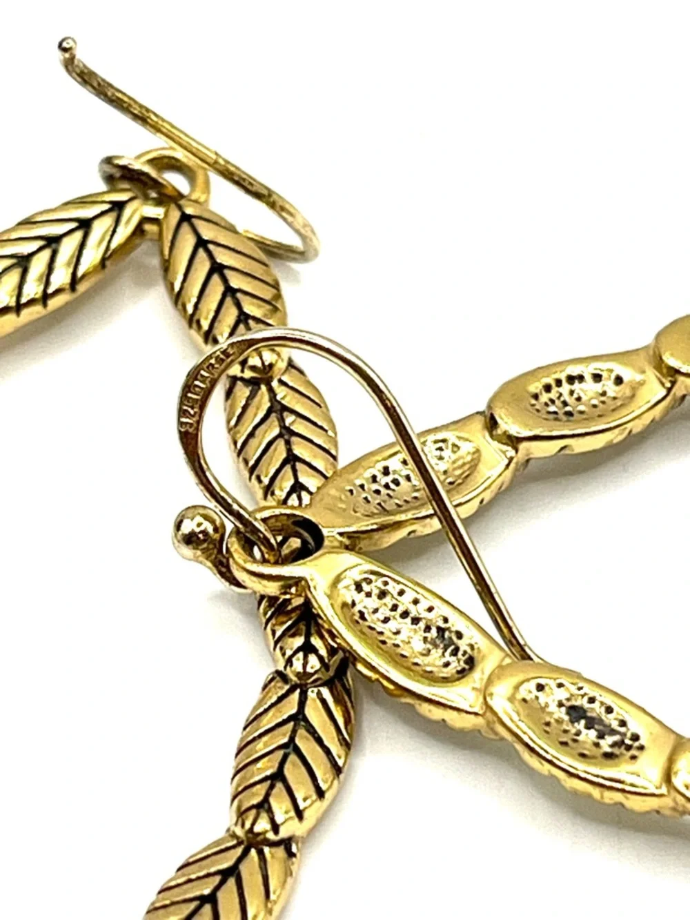 Barse Teardrop Leaf Link Earrings Gold Vermeil 925 Sterling Silver Hoop Large - Picture 13 of 14